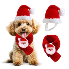 Small Dog Christmas Santa Hat and Scarf Set,Adjustable Santa Hat for Small Dogs