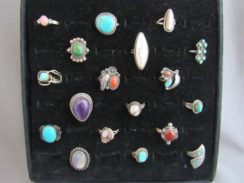 LOTE MIXTO ANILLO GRUESO 18 PIEZAS CORAL TURQUESA ESTERLINA PEÓN ANTIGUO VINTAGE - Imagen 2 de 5