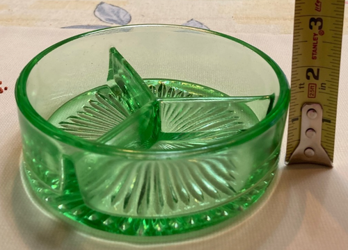 Vintage 1930s 3-Section Heavy Green Depression Glass Relish Dish~Indiana Glass? - Picture 5 of 7