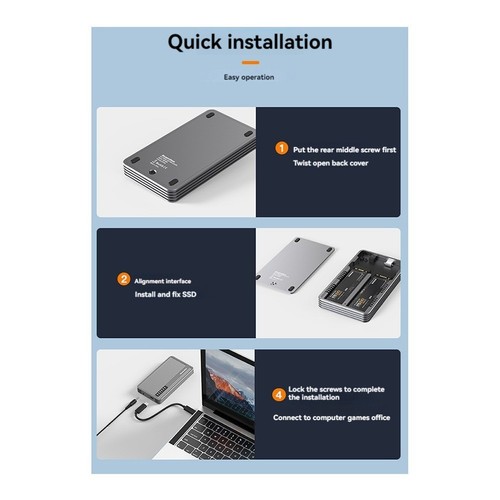 Dual Bay Mobile Festplattenbox 20 Gbps M.2 SATA/NVMe SSD Gehäus5071 - Photo 2/10