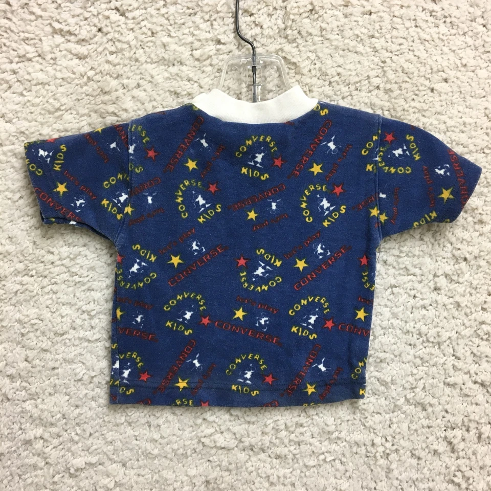 Camiseta infantil Converse vintage 2T meninos azul logotipo AOP manga curta pulôver bebê - Imagem 4 de 4