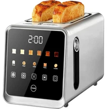 Touch Screen Toaster 2 Slice Stainless Steel Smart Digital Toasters with Sing...
