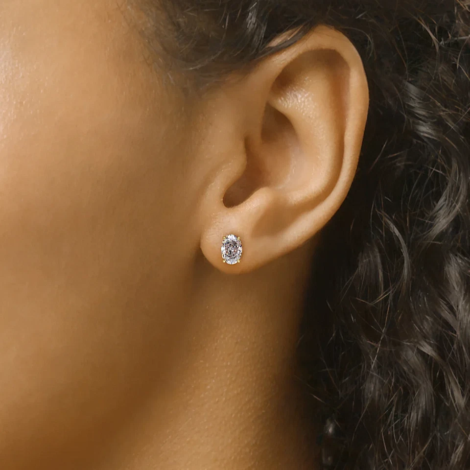 18k Yellow Gold Women Earring Lab Grown Oval Cut Diamond 2.00 Ct IGI  Certified - Image 4 of 4