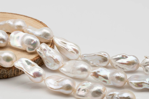 15-18mm x 22-30mm Baroque Pearl in Full Strand, Large White Freshwater Pearl fo - Picture 3 of 14