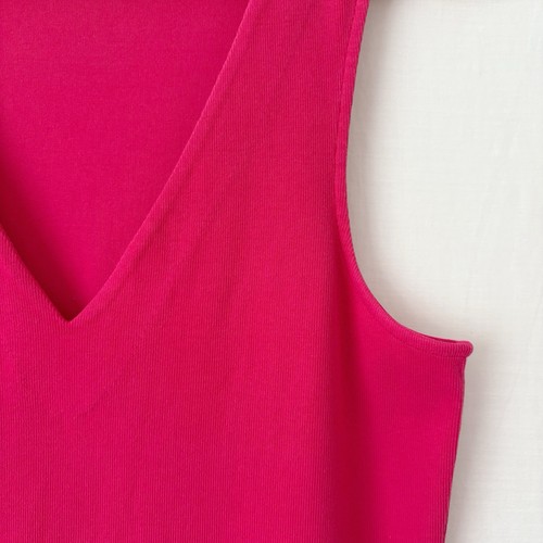Country Road Dress Size Large Pink Deep VNeck Rib Midi Fitted Stretch Sleeveless - Picture 7 of 12