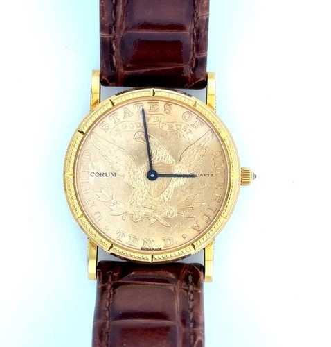 Corum $10 U.S. Liberty 1882 Solid Gold 18k & 22K Coin Quartz Watch  1980s
