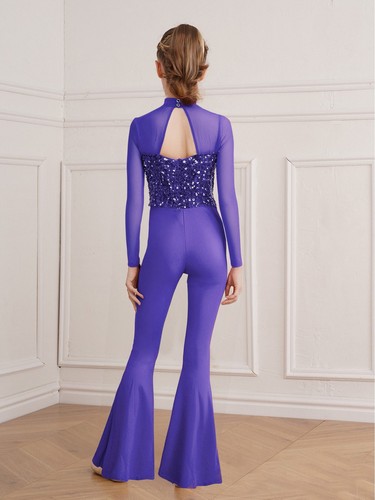 Womens and Kids Glittery Jazz Dance Costume Crop Top Long Sleeve Mesh Hollow Out - Imagen 202 de 223