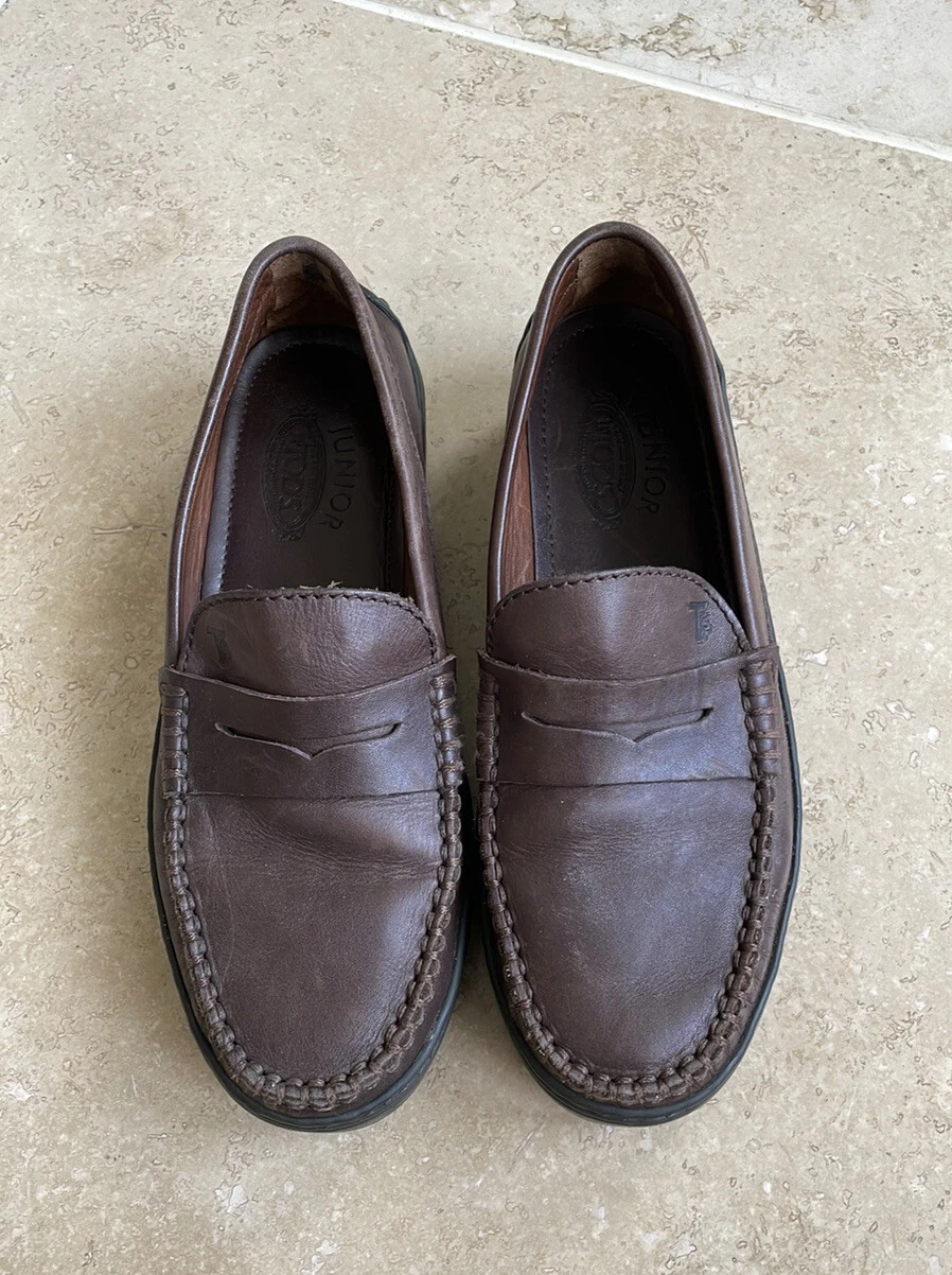TOD’s junior designer leather penny loafers brown 35 sz 3 1 2 EUC Hand Made uni