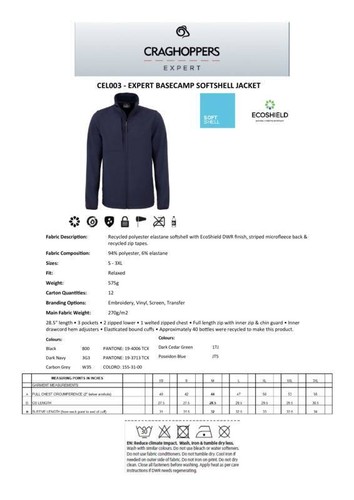 Craghoppers Expert Basecamp Softshell Jacket CEL003 - Windproof Softshell Jacket - Picture 2 of 13