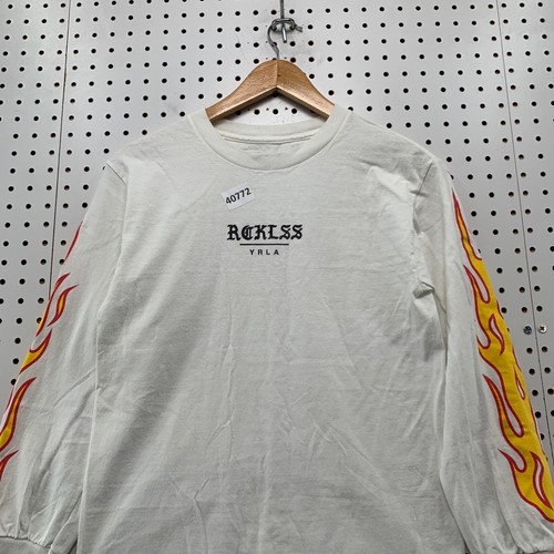 Young Reckless Flame Long Sleeve Shirt Mens Small White YRLA  17x24 - Picture 4 of 13
