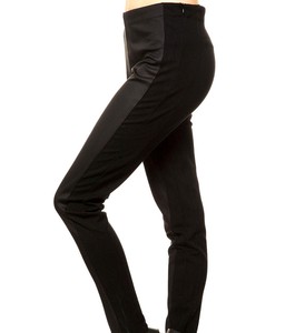 112 vegan leather blk mixed media skinny dress pant trouser form fitting dress pants
