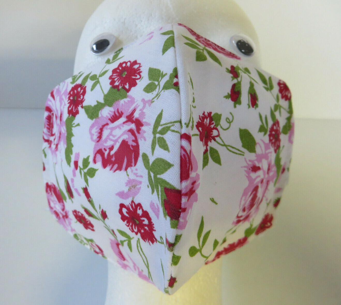 Mund- / Nasen-Bedeckung Schnabelform weiß Blumen Behelfsmaske Maske Baumwolle