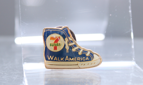 Vintage 7-Eleven Blue Sneaker Walk America Promo Enamel Backpack Hat Pin - As is - Picture 1 of 3