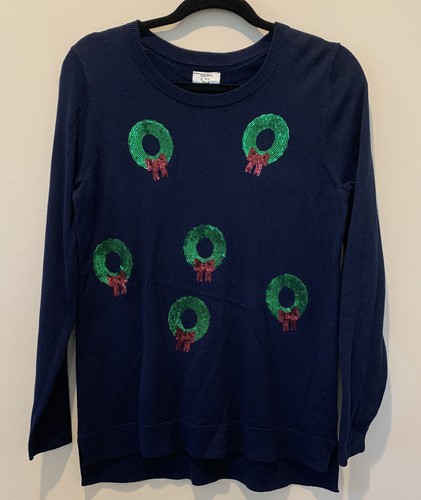 Crown & Ivy Azul Marino Verde Rojo Coronas de Navidad Mujeres Suéter/Top/Camisa Talla S - Imagen 1 de 7