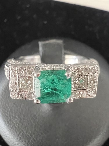 Anello diamante oro bianco 18K naturale 1,45CT taglio principessa smeraldo G/VS taglia 6 6,9 GR - Foto 20 di 24