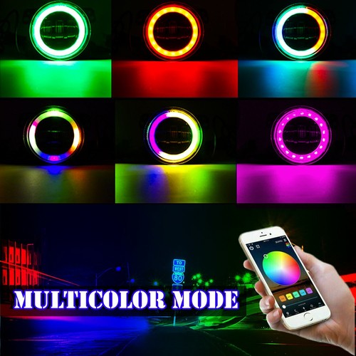 Pair 4 inch RGB LED Fog Lights Bluetooth APP For 2007-2017 Jeep Wrangler JK JKU - Picture 6 of 10