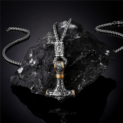 Norse Viking Thor's Hammer Mjolnir Rune Necklace Stainless Steel Chain Pendant - Picture 10 of 19