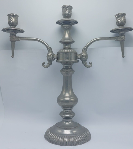 VINTAGE CANDLE CANDLEABRA 2 ARM 3 CANDLE PEWTER 17"Tall-14" Wide - Picture 1 of 5