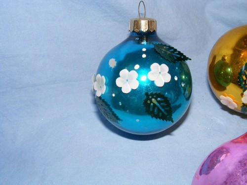 Vintage Christmas Tree Glass Decoration Bauble Antique x6 Large Foil Lace Paint - Picture 8 of 9
