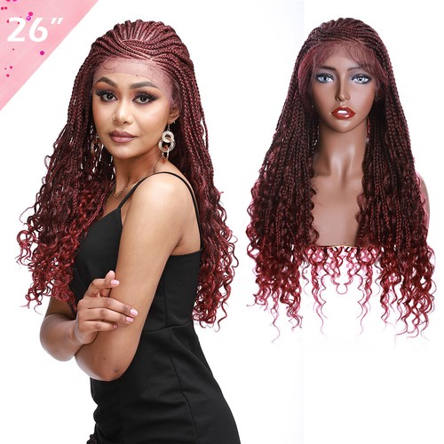 Lace Front Hand Braided Updo Bun Cornrow Braids Women Wigs Long Hair 35" African - Picture 19 of 142