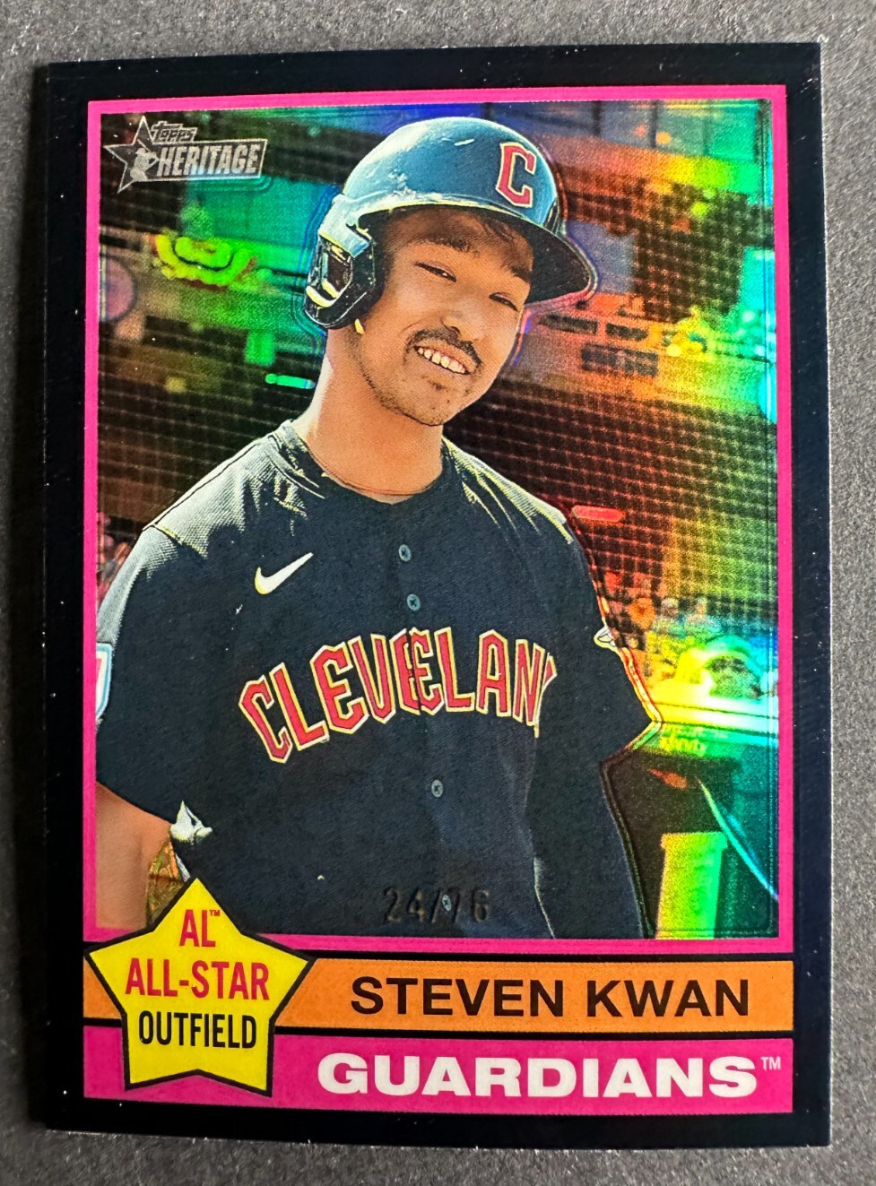 2025 Topps Heritage Steven Kwan Black Chrome Refractor Cleveland Guardians /76