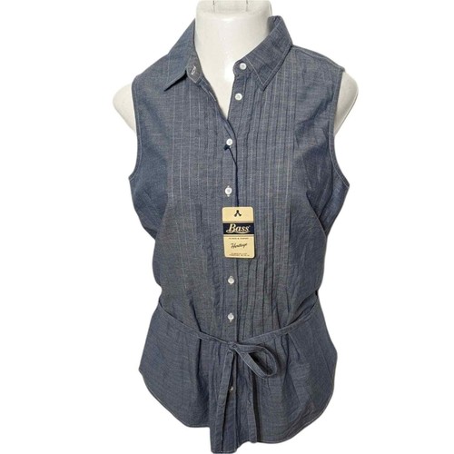 Tunica media BASS Heritage Collection blu denim Chambray Pintuck NUOVA - Foto 10 di 10