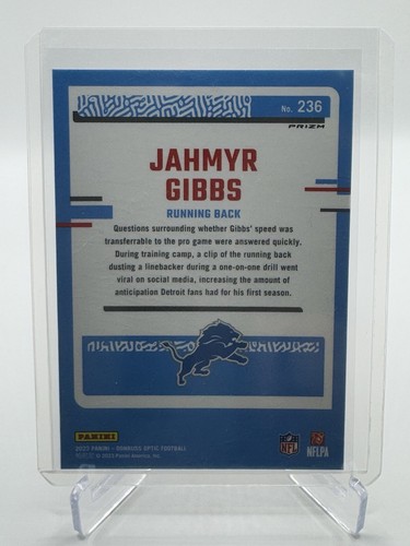 2023 Donruss Optic Jahmyr Gibbs Blue Hyper Prizm Rated Rookie #236 Detroit Lions - Picture 2 of 2