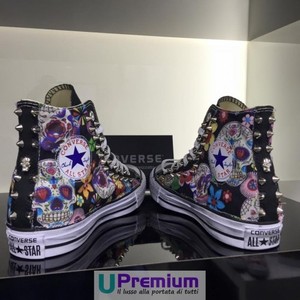 Converse All Star Teschio Messicano Tessuto Borchiate Nere Scarpe Borchiate ORI Converse All Star Teschio Messicano Tessuto Borchiate Nere Scarpe Borchiate ORI