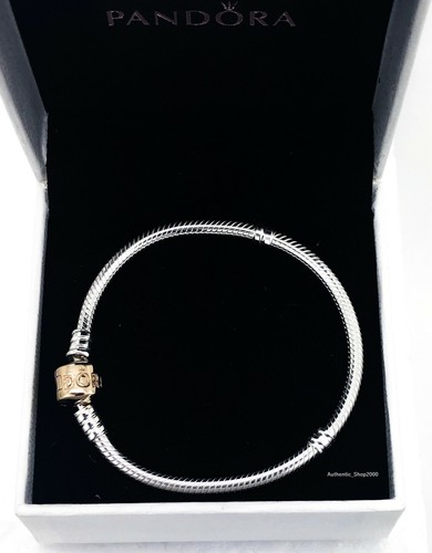 PANDORA 925 Silver & Genuine 14K Yellow Gold Logo Clasp Charm Bracelet 590702HG - Picture 4 of 6