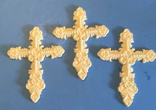 3 Pc 12” Shabby Chic Antiqued White Crosses Farmhouse Decor Jesus French Country