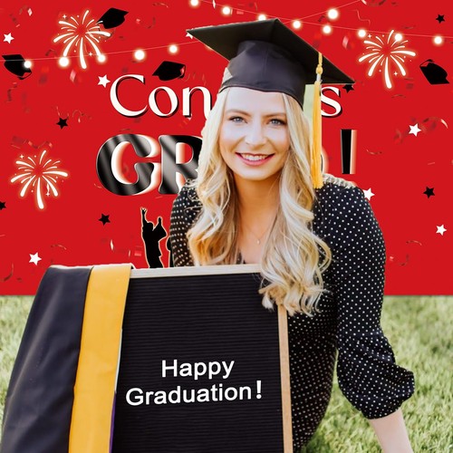 Congrats Grad Party Banner Black and Red 2024 Graduation Decorations Large 72... - Picture 7 of 7