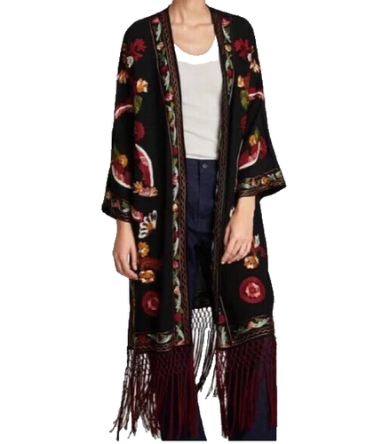 Zara Women Black Embroidered Open Oversized Kimono Duster Size XS - S - Picture 7 of 9