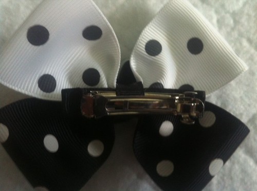Girls Hair Bow 4" Wide Black & White Polka Dot Zebra Minnie French Barrette - Picture 3 of 3