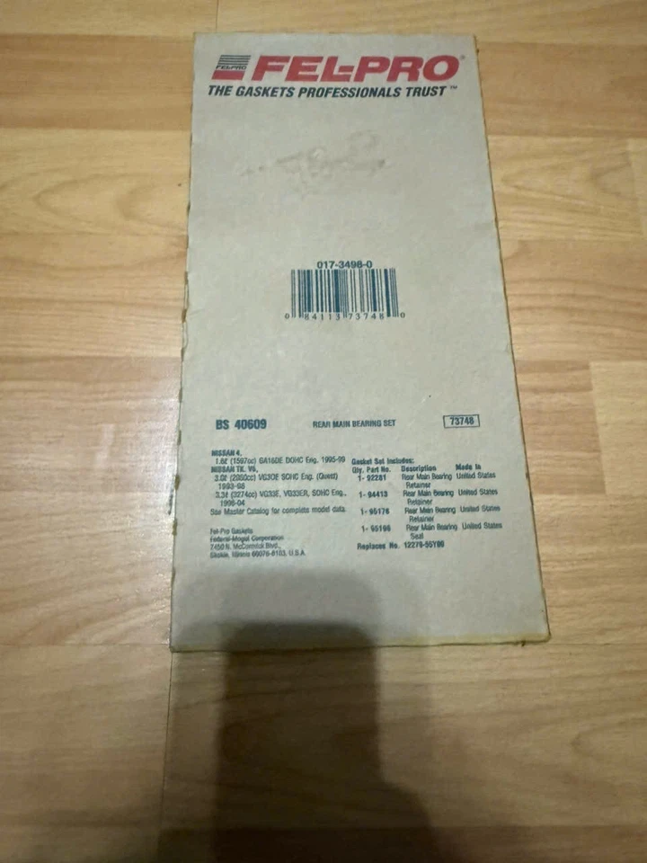 Заднее основное уплотнение BS40609 Felpro новое для Nissan Pathfinder Frontier Sentra Xterra - Изображение 2 из 2