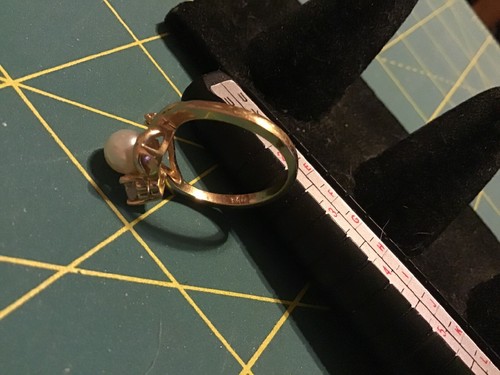 Heart Diamond W PEARL VINTAGE STULLER 14K GOLD RING Sz 6 - Picture 8 of 10