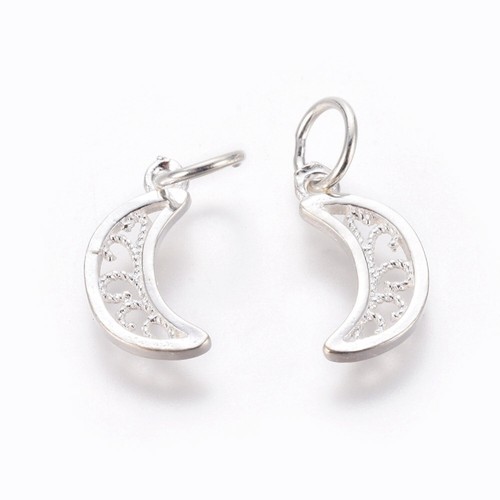 Sterling Silver Charms with Jump Rings Moon Silver 7mm wide, 13mm long hole: 4mm - Picture 1 of 6