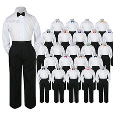 New Baby Toddler Boys Wedding Formal 3pc Set Shirt Black Pants Bow Tie Suit S-8