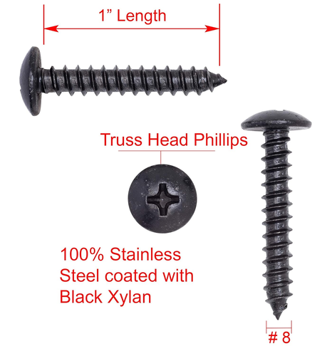 25 Pack No. 8 x 1" Stainless Truss Head Phillips Wood Screw , Black Xylan Coated - Picture 2 of 7