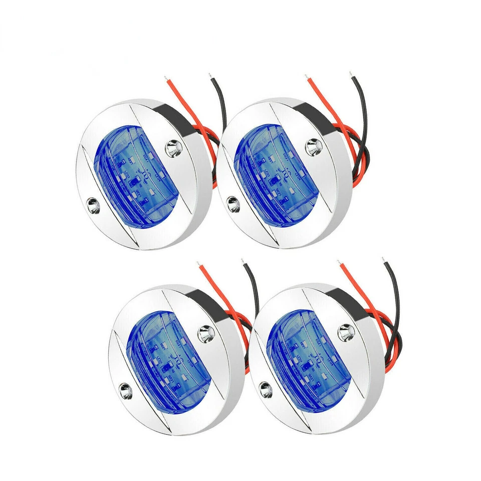 4x Luces LED redondas de popa para barco marino cubierta de cabina azul luz de cortesía impermeable Foto 2 de 4