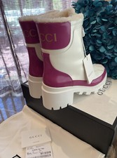 Gucci Magnum Calf Women's Fur Lined White/pink Sneaker Boots Sz 40.5 /10-10.5 Us