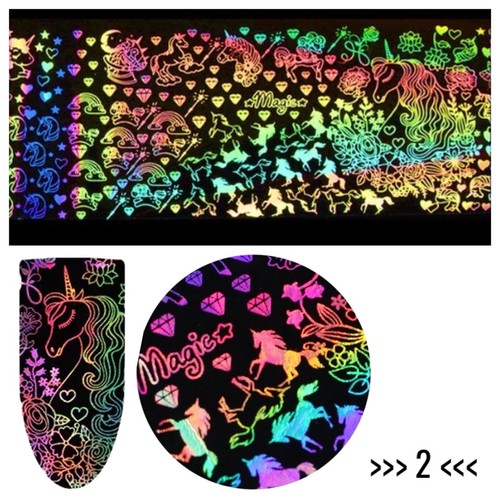 Holographic Unicorn Magic Roses Starry Nail Art Foil Transfer Stickers >>2<< - Picture 3 of 9