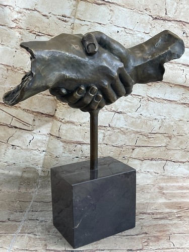 Apretón de manos Amistad Surrealista Abstracto Bronce Estatua Escultura Base Mármol Dalí - Imagen 2 de 10