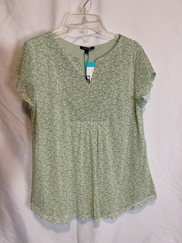 Top Papermoon nuovo con etichette foderato taglia S verde e bianco fiori scollo a V cappuccio maniche pull over - Foto 3 di 19