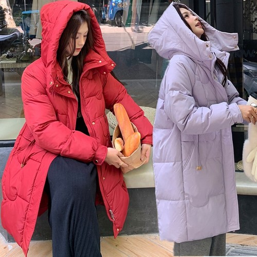 Winter Duck Down Overcoat Coat Mid-Long Puffer Jacket Hooded Womens Warm Outwear