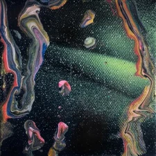 Nebula - Resined Neon Acrylic, Aerosol, and Glitter on Canvas 4x4in Painting.
