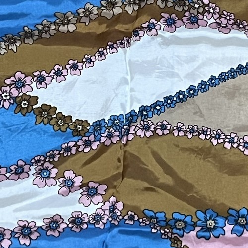 VTG 1960s Square Acetate Scarf Floral And Geometric (Pink Blue  Tan) 26” Read Me - Picture 13 of 20