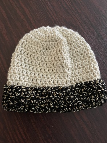 Hand crochet ivory, black & gold lap blanket and cap - Picture 2 of 2