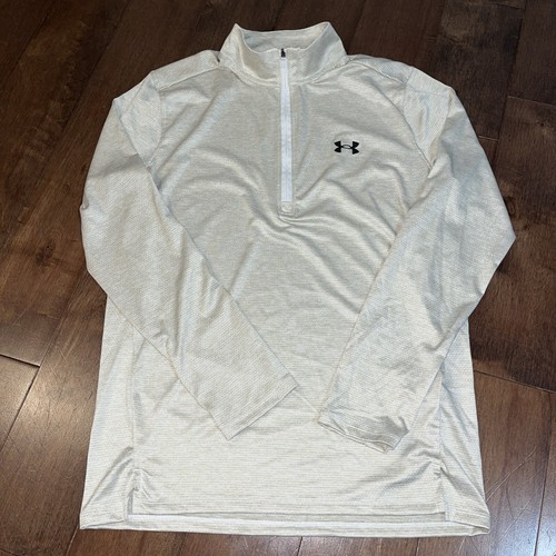 Under Armour Tech 1/2 Zip Training Pullover Mens S Beige Stripe Long Sleeve - Picture 20 of 24
