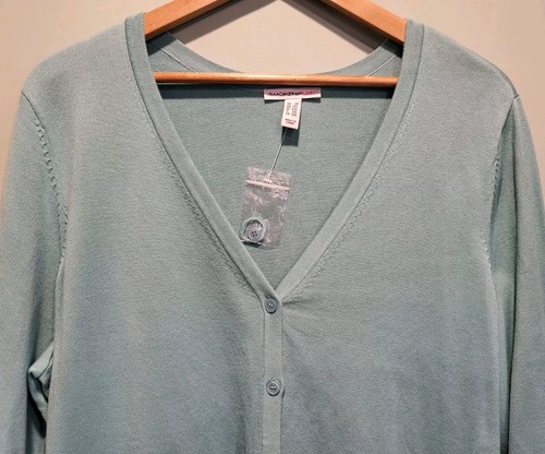 NWOT Seafoam Green 3/4 Sleeve V Neck Tunic Cardigan Sweater Isaac Mizrahi 2X - Picture 2 of 7