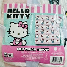 Hello Kitty Silk Touch Throw Blanket 50 x 70in Bows Pink  White Stripes